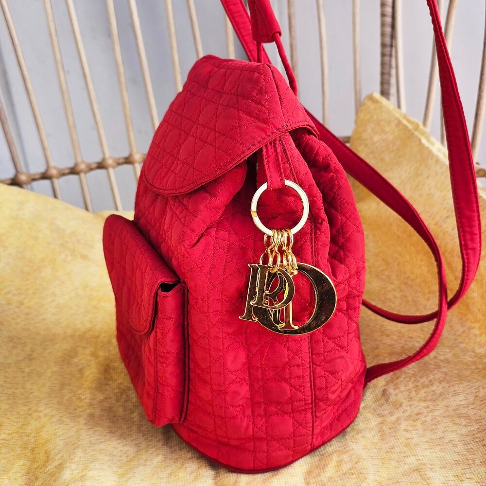 Medium Lady Dior Cannage Quilted Nylon Red Backpack made in Italy - Picture 3 of 14